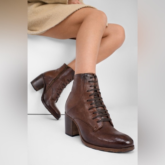 $428 Frye Vintage Brown Cognac Real Leather Distressed Zipper Lace Up Ankle Boot - Picture 2 of 11